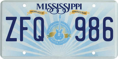 MS license plate ZFQ986