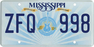 MS license plate ZFQ998