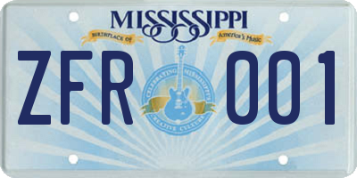 MS license plate ZFR001