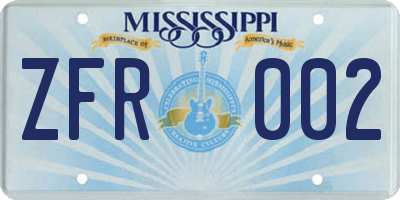 MS license plate ZFR002