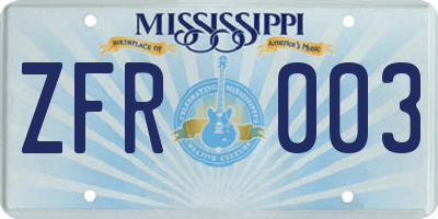 MS license plate ZFR003