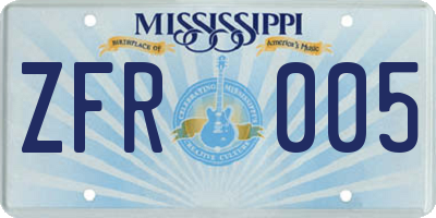 MS license plate ZFR005