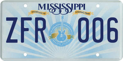MS license plate ZFR006