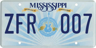 MS license plate ZFR007