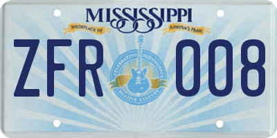 MS license plate ZFR008