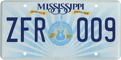 MS license plate ZFR009
