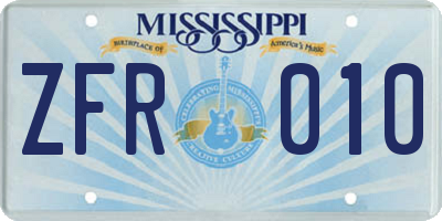 MS license plate ZFR010