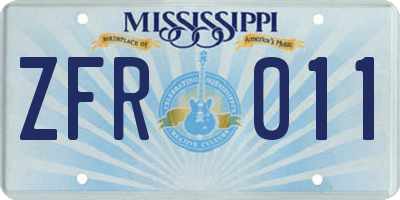 MS license plate ZFR011