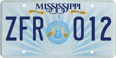 MS license plate ZFR012
