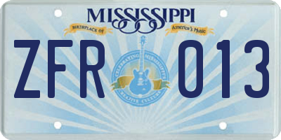 MS license plate ZFR013