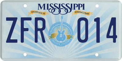 MS license plate ZFR014