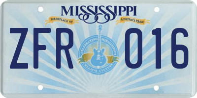 MS license plate ZFR016