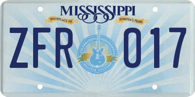 MS license plate ZFR017