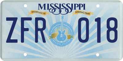 MS license plate ZFR018