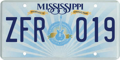 MS license plate ZFR019