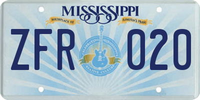 MS license plate ZFR020
