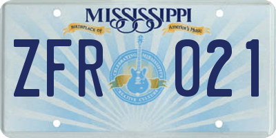 MS license plate ZFR021