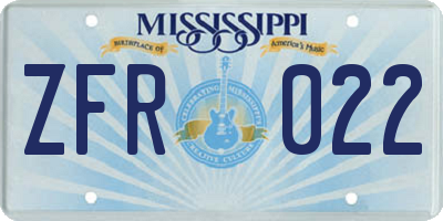 MS license plate ZFR022