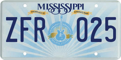 MS license plate ZFR025