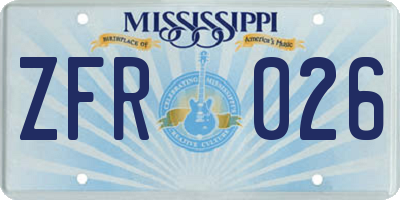 MS license plate ZFR026