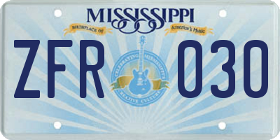 MS license plate ZFR030