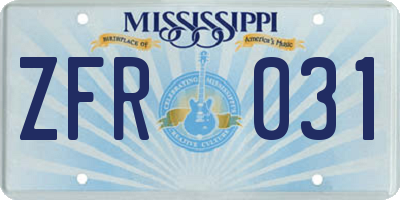 MS license plate ZFR031