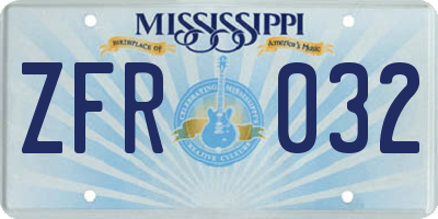 MS license plate ZFR032