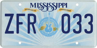 MS license plate ZFR033