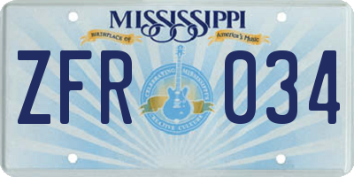 MS license plate ZFR034