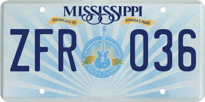 MS license plate ZFR036