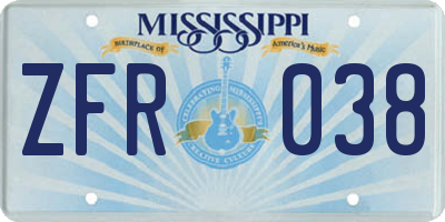 MS license plate ZFR038