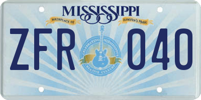 MS license plate ZFR040