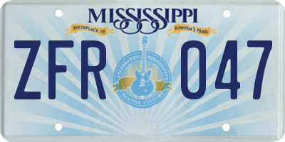 MS license plate ZFR047
