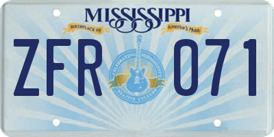 MS license plate ZFR071