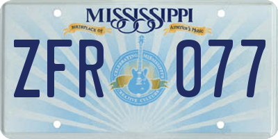MS license plate ZFR077