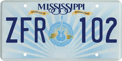 MS license plate ZFR102