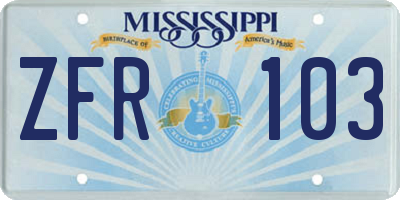 MS license plate ZFR103