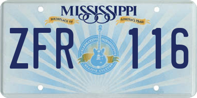 MS license plate ZFR116