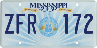 MS license plate ZFR172