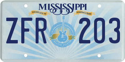 MS license plate ZFR203