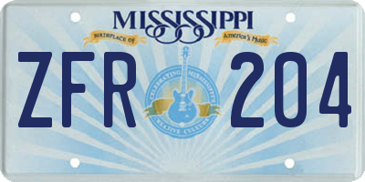 MS license plate ZFR204