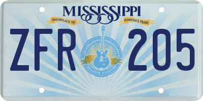 MS license plate ZFR205