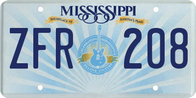 MS license plate ZFR208
