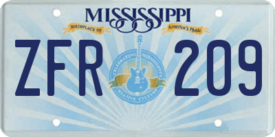 MS license plate ZFR209