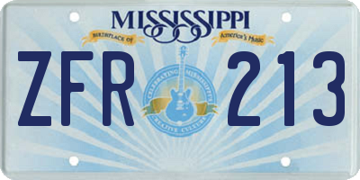 MS license plate ZFR213