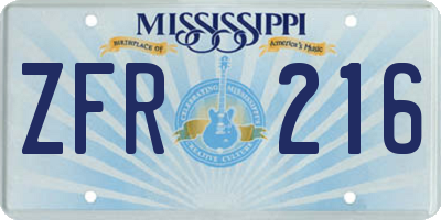 MS license plate ZFR216
