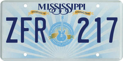 MS license plate ZFR217