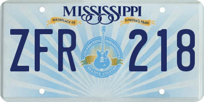 MS license plate ZFR218