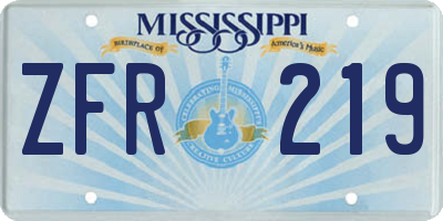 MS license plate ZFR219