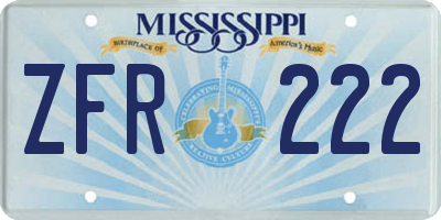 MS license plate ZFR222